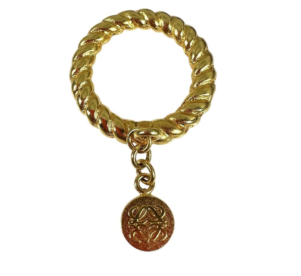 Loewe Gold Tone Scarf Ring Round Logo Pendant Charm Statement Jewelry Designer